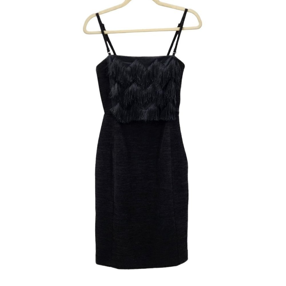 NWT Banana Republic Knit Eyelash Fringe Fitted Black Dress Womens 2